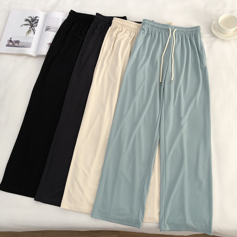 铜氨丝垂感直筒休闲运动裤女韩版宽松薄款百搭显瘦阔腿裤拖地长裤