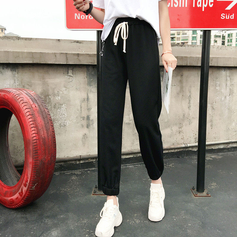 大码女夏季胖mm学生收口束脚运动宽松休闲九分裤