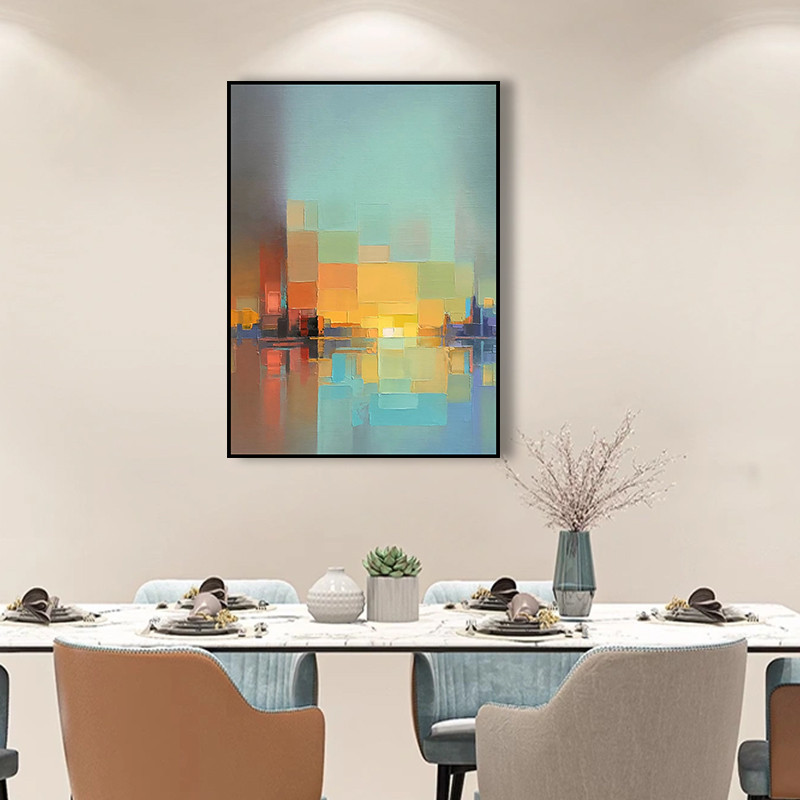 手绘油画鲜艳色块现代玄关客厅酒店大幅立体装饰画抽象挂画图片