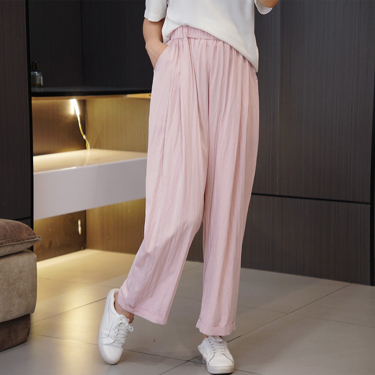 夏季超薄款松紧腰大码卷边九分裤胖mm慵懒休闲百搭冰激凌山本女裤,女装/女士精品,大码裤装,淘宝优惠券,粉丝福利购,淘宝优惠卷