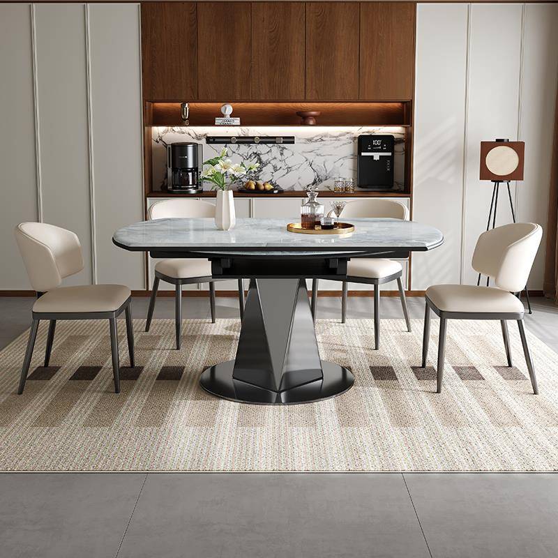 大理石餐桌可伸缩圆桌小户型家用意式轻奢高档餐厅超晶石吃饭桌子