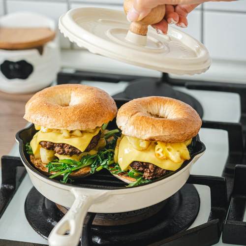 长颈鹿家帕尼尼锅珐琅铸铁锅三明治牛排煎锅压板平底锅鸡蛋汉堡锅