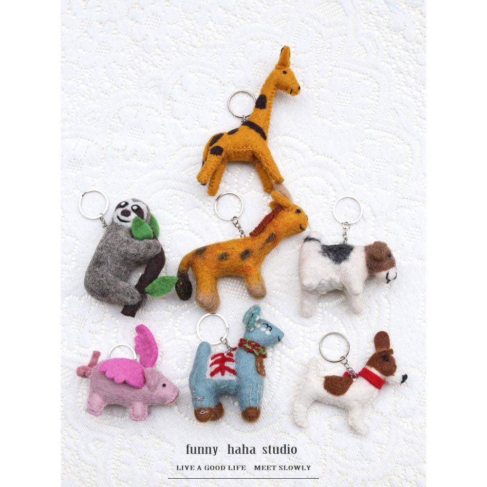 日本和韩国手工羊毛毡钥匙扣可爱的Mori女孩感觉小猫小狗卡通动物