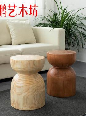 家用圆形茶几凳矮简约实木边几树木墩子创意原木民宿摆件根雕凳子