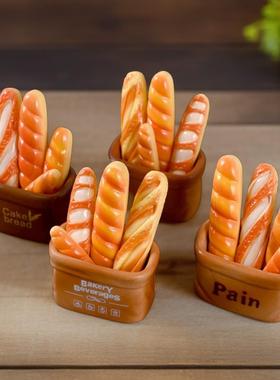 迷你仿真食物法棍长面包小摆件微缩食玩厨房收纳框娃娃屋树脂装饰