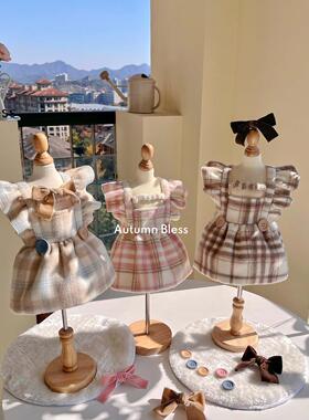 Autumn Bless毛呢小飞袖格子棉裙秋冬宠物狗狗裙子闺蜜下午茶AI