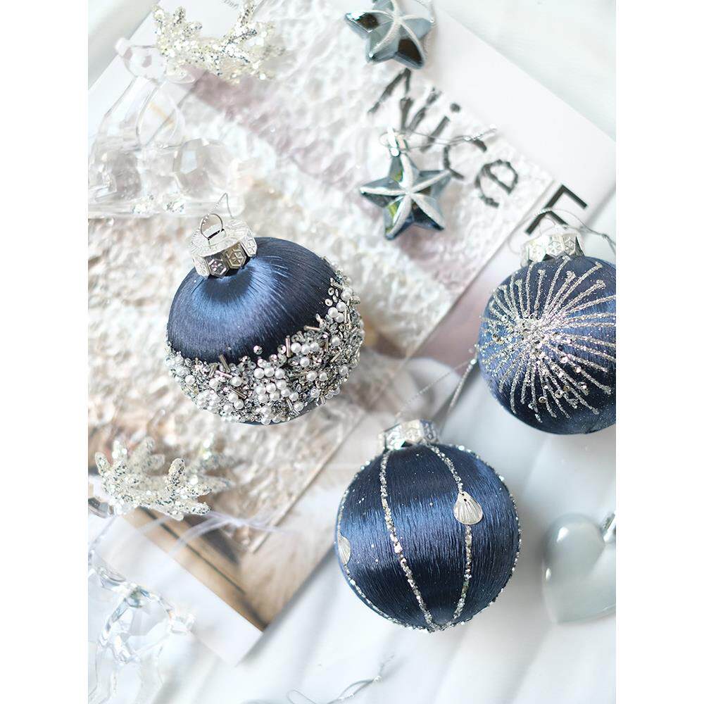 Bgdesign圣诞球8厘米蓝色珠光织锦纹理圣诞装饰圣诞树吊坠DIYAI