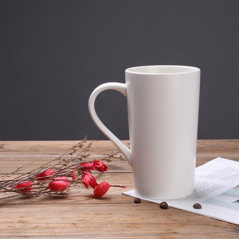 陶瓷白色亚光600ml大容量家用柠檬杯 办公室骨瓷马克杯情侣冲泡杯