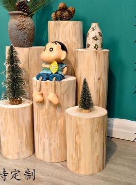 树桩木桩摆件根雕凳子北欧实木圆凳原木木墩子换鞋凳客厅木头茶几