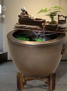 古法养鱼大水缸门海老式陶瓷养鱼缸玄关落地阳台室外庭院流水造景