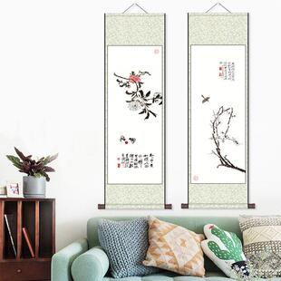 名家梅兰竹菊挂画卷轴画丝绢画布艺装饰花鸟画客厅玄关画电表箱画