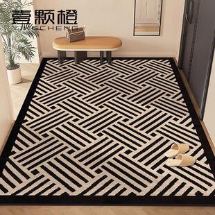 覆古条纹入户门地垫家用脚垫高级感黑白耐脏地毯玄关门口门垫进门