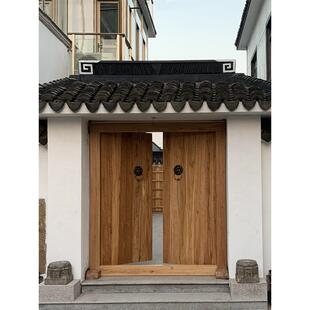 实木中式别墅自建房屋双开门榆树覆古民宿院落入口门寺四合院门