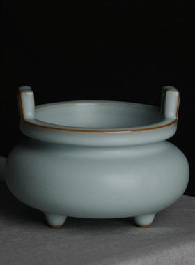 乾坤三足方耳香炉景德镇陶瓷汝窑香薰炉手工摆件仿宋瓷器青瓷礼品