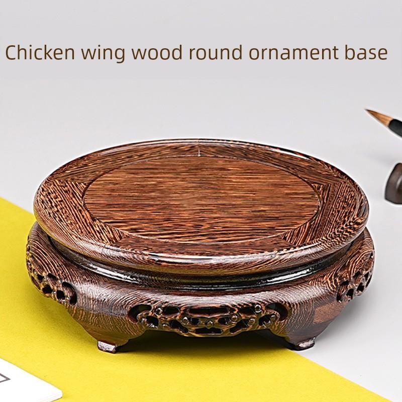鸡翅木圆底实木花瓶盆景鱼缸茶罐酒壶茶壶装饰品观音佛像底座架