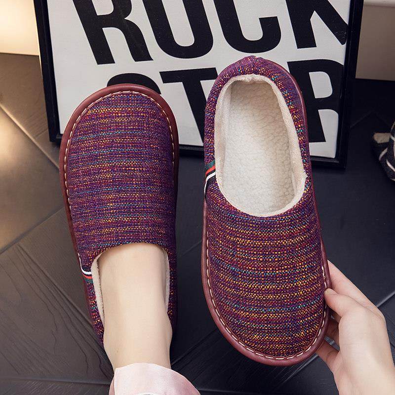 布艺棉拖鞋包跟秋冬季男女士室内家用防滑包脚跟情侣保暖加绒棉鞋