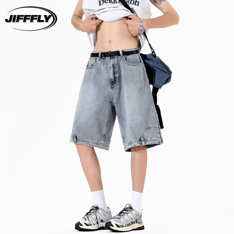 Jifffly美式复古牛仔短裤男2025夏季新款ins潮牌宽松休闲五分裤子