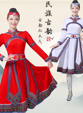 新款蒙古舞蹈服装成人女内蒙古草原民族风演出服蒙族舞蹈服筷子舞