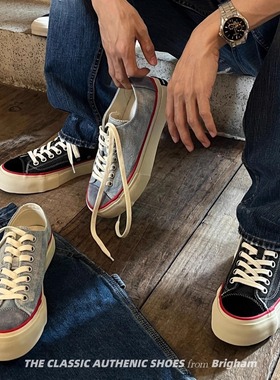 秋冬复古洗水蓝牛仔布板鞋高街美式休闲硫化帆布鞋低帮男女款厚底