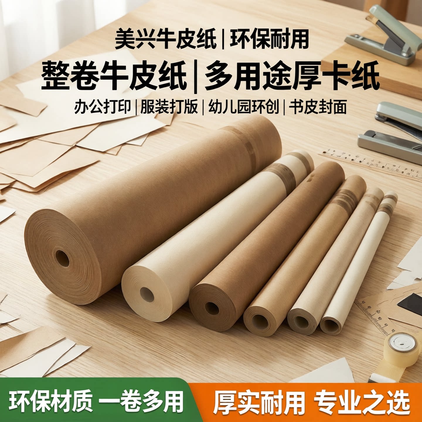 美兴整卷牛皮纸长卷包装大张包书标书封面凭证办公打印纸服装打版书皮纸成卷海报贴墙厚卡纸卷筒幼儿园环创