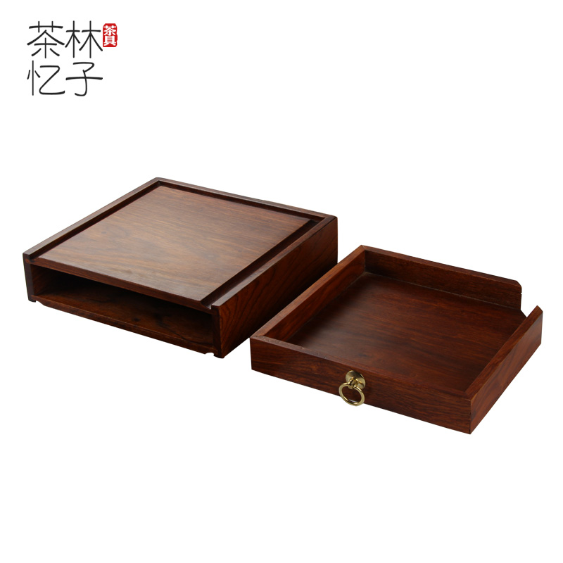 实木普洱茶盒 鸡翅分茶盘花梨木单层评审盘茶饼储茶盒木制收纳盒