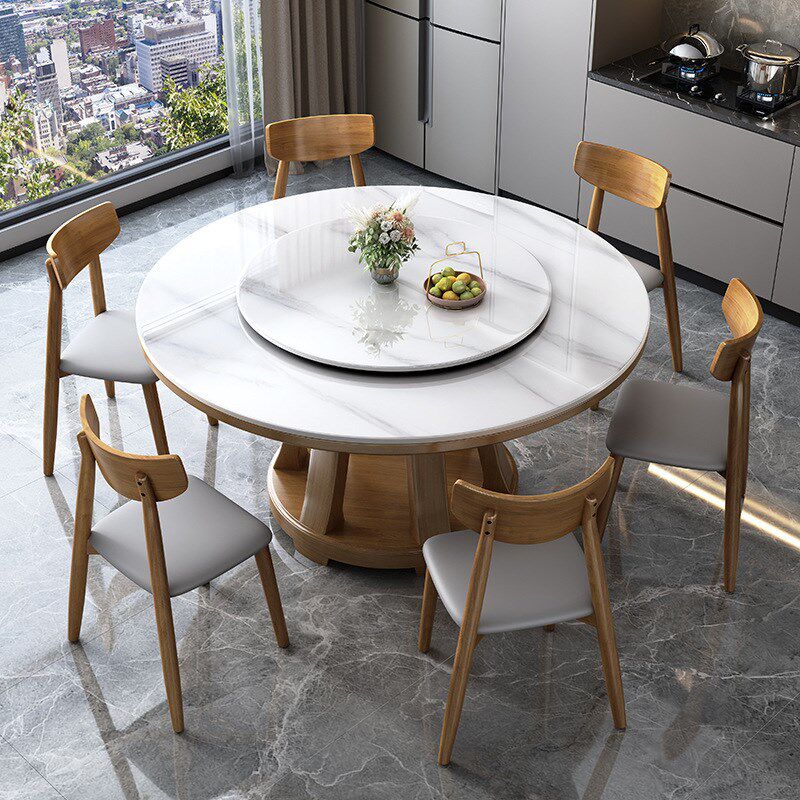 全实木餐桌椅新岩板大圆桌带转盘圆形岩板圆桌