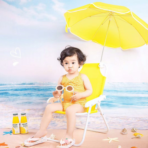 夏季边题摄影儿童幼儿拍照沙滩椅太阳伞遮阳雨伞黄红蓝绿