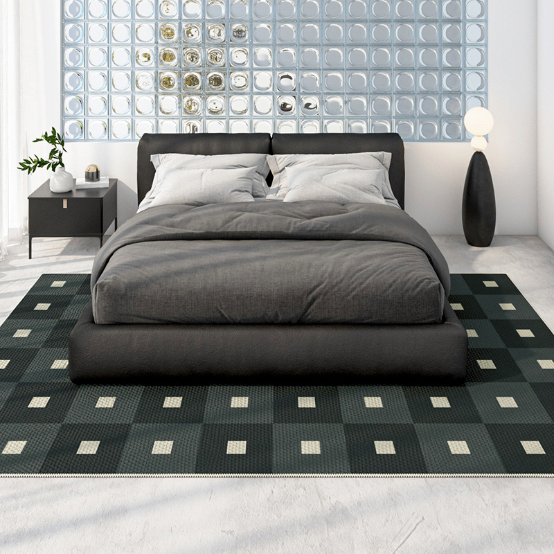 黑白格子床边毯长条卧室客厅地毯欧式复古沙发茶几床前防滑椅地垫