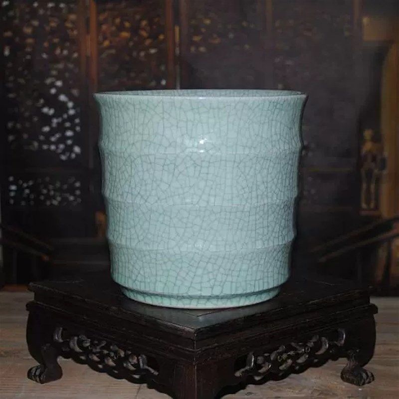 景德镇制哥窑开片裂纹釉仿古瓷器桌面收纳超大毛笔画笔笔筒书房摆