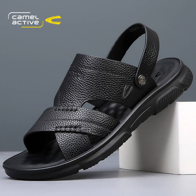 骆驼动感真皮凉鞋男夏季外穿拖鞋