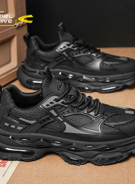 德国骆驼动感男鞋2025新款夏季软底网面黑色老爹鞋厚底增高运动鞋
