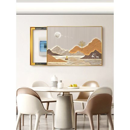 高端电表箱装饰画可推拉遮挡配电箱电闸开关盒壁画高级感餐厅挂画