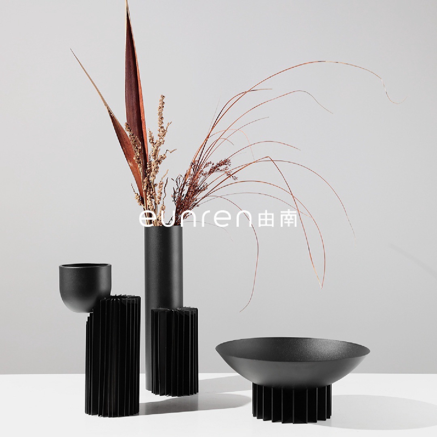 创意金属螺纹百叶花瓶干花器果盘组合软装饰品简约现代家居摆件