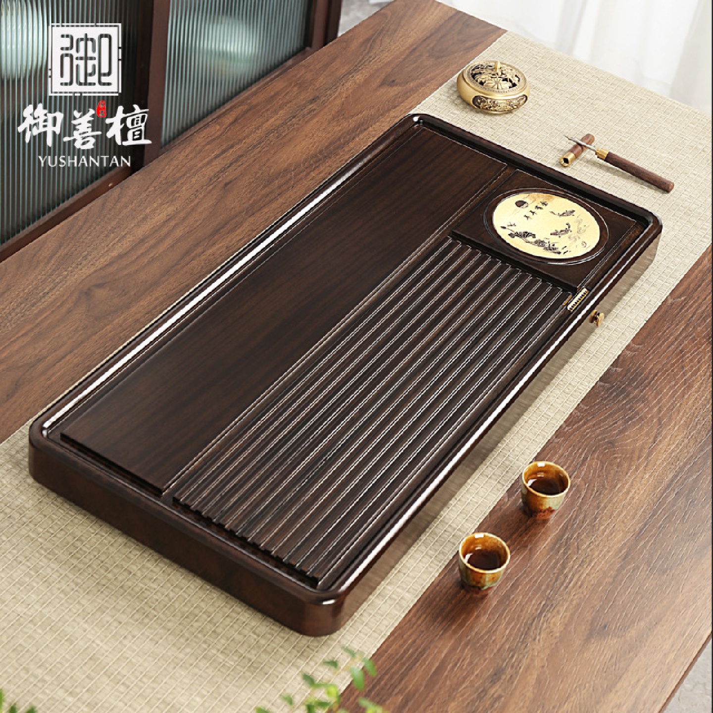整块实木茶盘花梨木家用简约茶台新中式檀木茶台中号排水功夫茶具