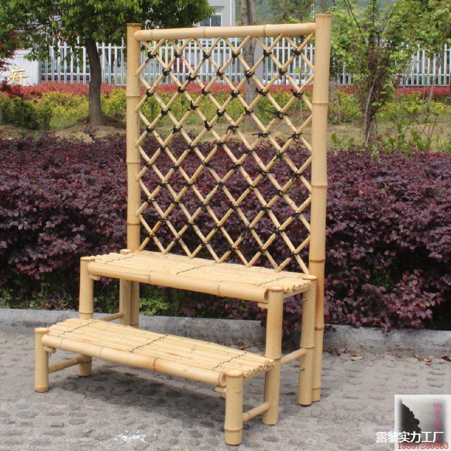 网格花架落地原竹竹制创意置物花台多层花架白竹中号田园阳台手工