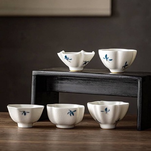德化手绘月白汝窑茶杯主人杯单杯家用高端陶瓷茶碗个人品茗杯茶具