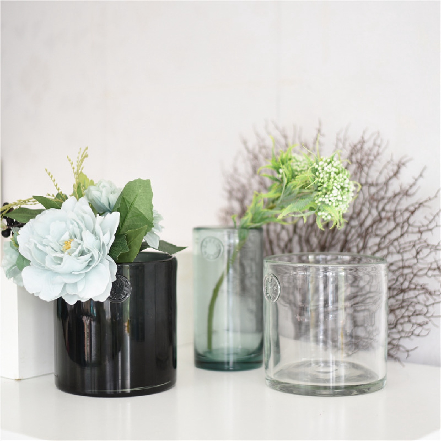 出口北欧简约直筒印章玻璃艺术花瓶人工吹制富贵竹水培花器装饰品