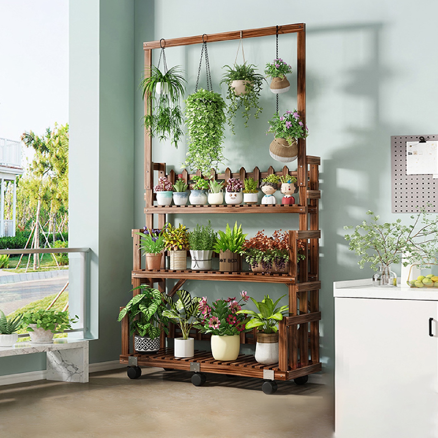 2025新款防腐木花架置物架阳台花架子客厅落地式多层阶梯式花盆架