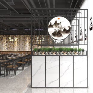 饰餐厅火锅店办公室酒吧清吧绿植花架彩绘隔断 现代铁艺屏风围栏装