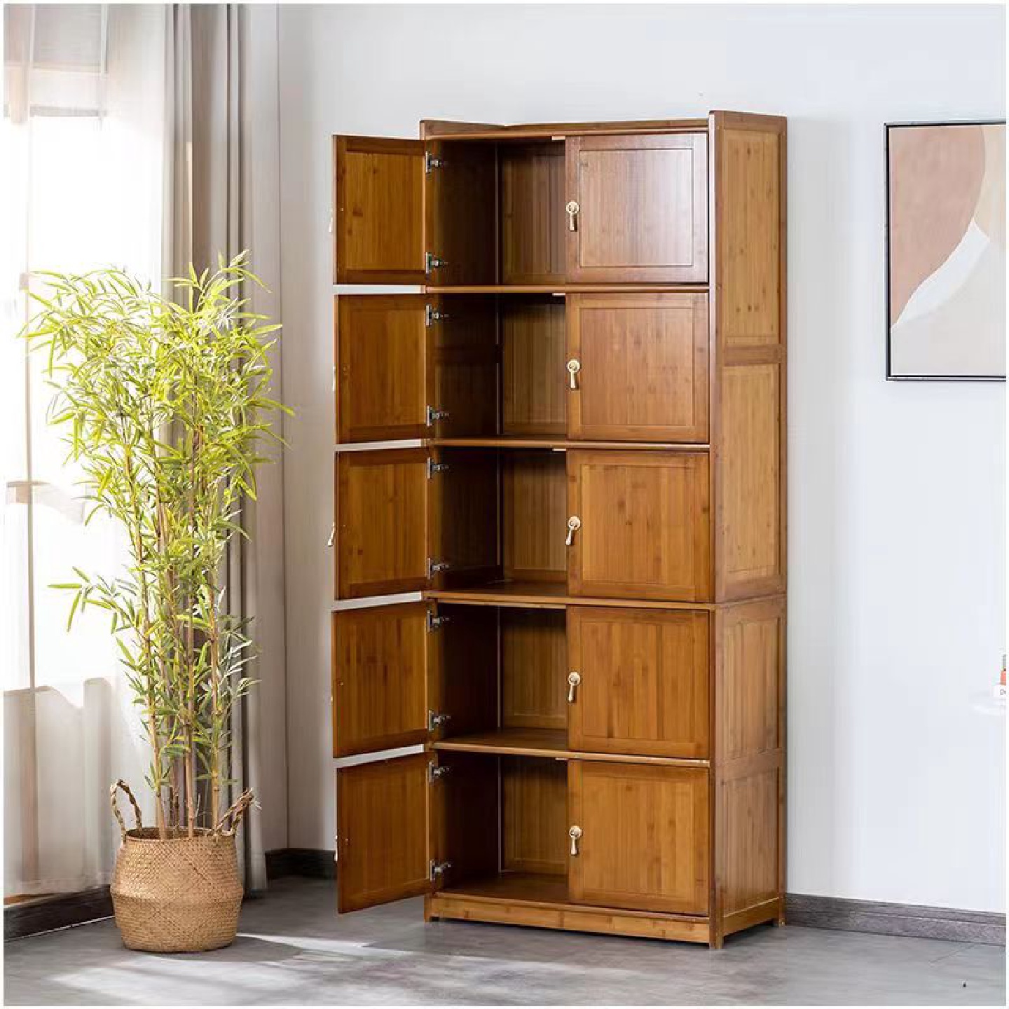 2I全竹木衣柜卧室衣橱3落地简易收纳柜结实耐用楠竹柜子储物柜带