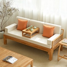 思齐全实木罗汉床新中式白蜡木小户型客厅书房茶室两用推拉沙发床