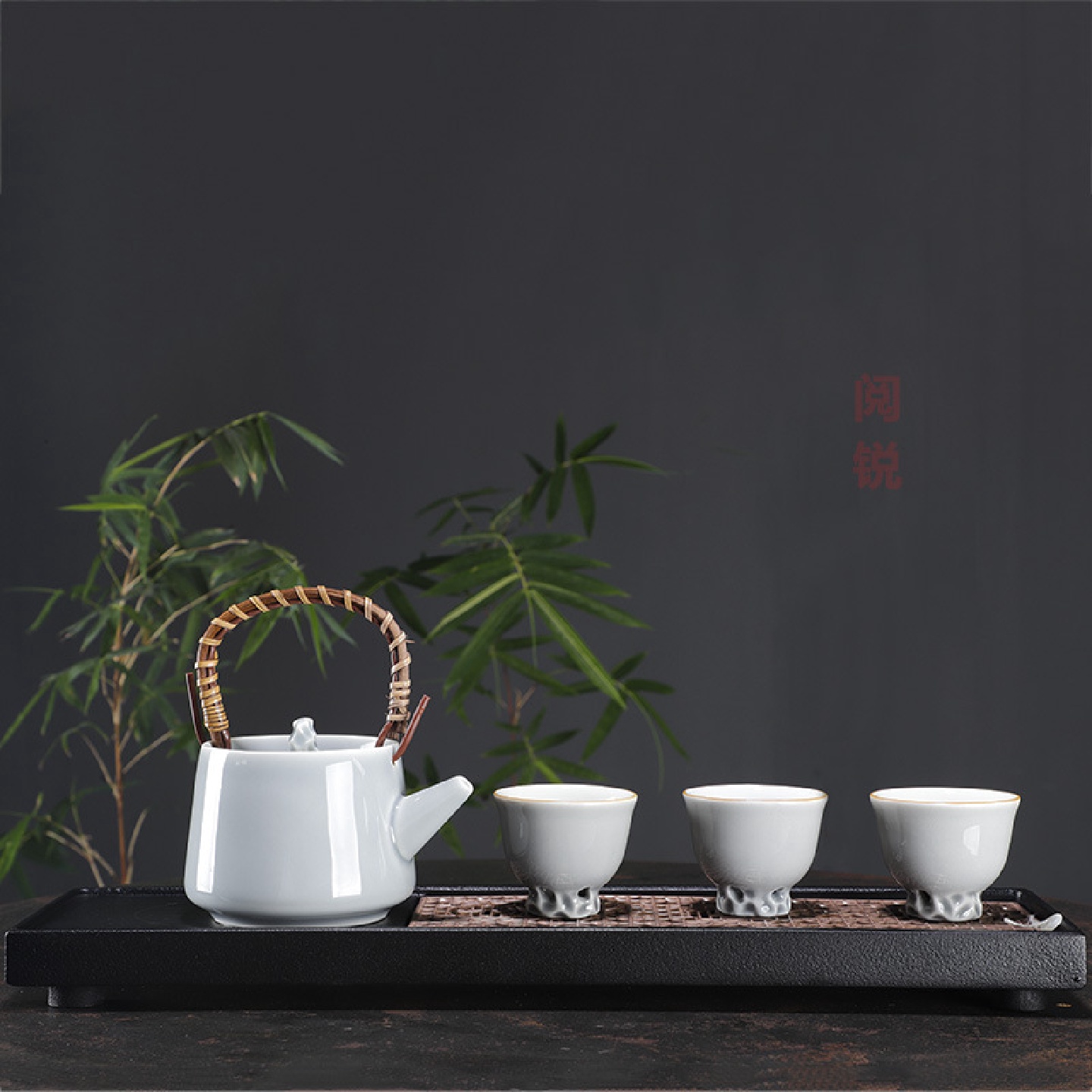 高端茶具小套组枯石创意造型提梁壶过滤茶壶三杯蒙古黑镂空窗茶盘