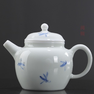 白瓷兰花纯手绘迷你小茶壶青花瓷单个泡茶茶壶家用带过滤冲茶器