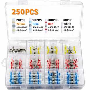 250PCS防水焊錫環(huán)熱縮中接端子組合熱縮套管絕緣熱縮端子