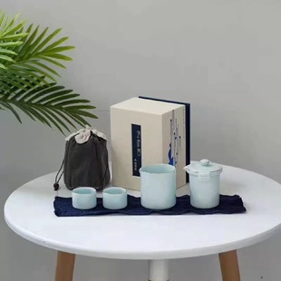 简约防烫纯色快客杯便携旅行茶具小套组一壶两杯户外露营随身泡