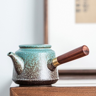 复古茶壶家用窑变陶瓷过滤泡茶壶实木侧把防烫单壶简约一人用茶器