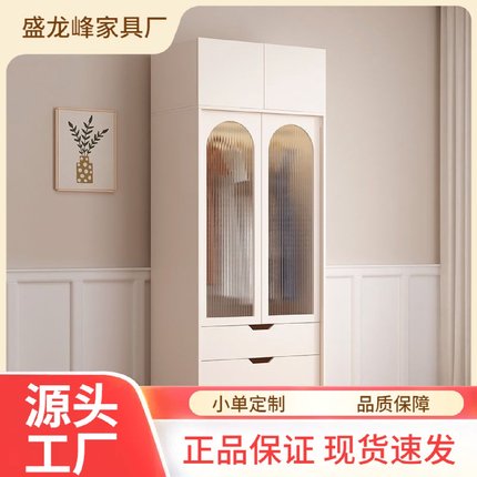柜子玻璃储物收纳柜小户型出租屋衣橱实木儿童衣柜家用卧室推拉门