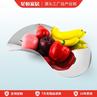 装 高档不锈钢水果盘客厅点心盘家用水果生蚝盘餐盘家居软装 饰摆件