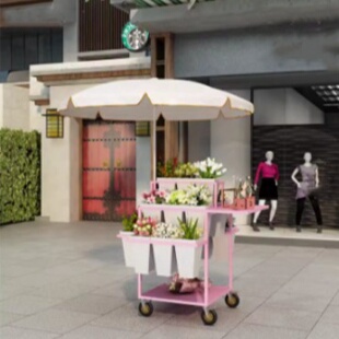 夜市摆摊卖花小推车多层阶梯可移动鲜花花店醒花桶方桶展示架花车
