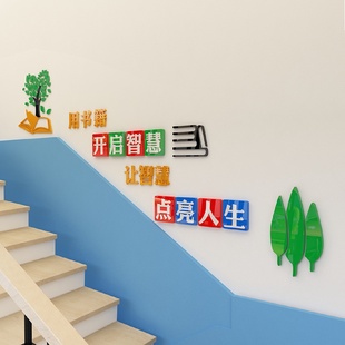 校园文化墙画励志宣传标语学校台阶楼梯走廊班级教室书箱开启智慧
